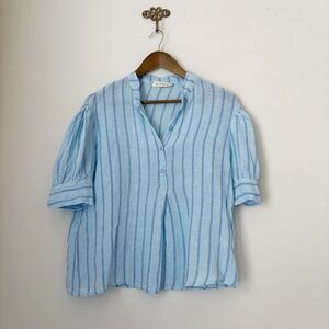 StarkX Blue Striped Linen Popover Shirt Small Coastal Cowgirl Summer